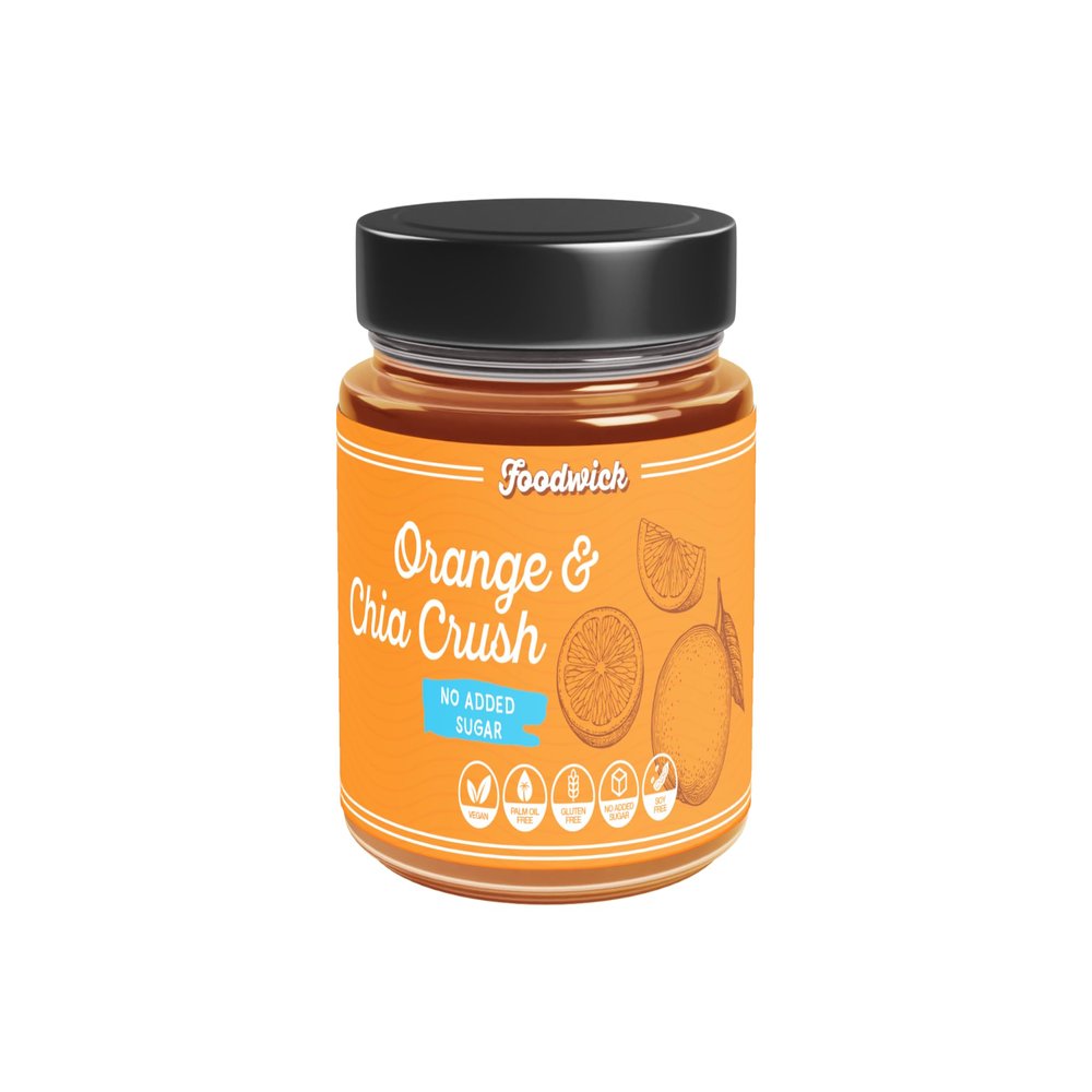 Foodwick (Foodwick Orange & Chia Crush 285g Glass Jar No Added Sugar Fruit Spread 65% Oranges Sweetened with Date Juice Chia Seeds for Fibre Vegan Jam Alternative Clean Label)
