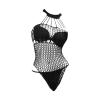 Alluring Mesh Lingerie Set with Sheer Net Stockings and Open Bodysuit for Women Hollow Out Design Large Size Jumpsuit (Black, One Size) view 4