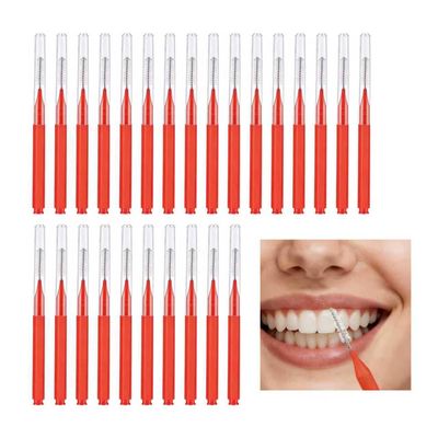 50 PCS Interdental Brushes, Dental Brushes Flossing Head, Interdental Brush Floss Picks for Oral Tooth Braces Between Teeth Cleaning (Red)
