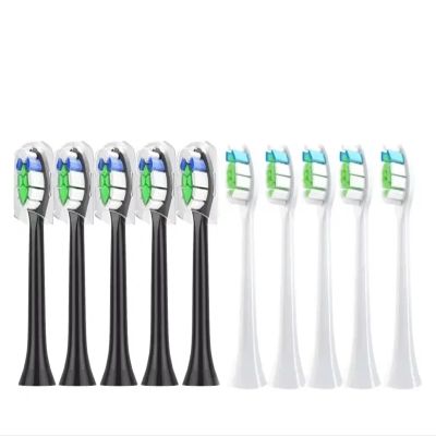 10PCS Brush Heads Compatible for Philips H X3/6/8/9 Series Electric Toothbrush Vacuum Sealed Packaged Replacement Toothbrushes Heads(5white-5 Black)