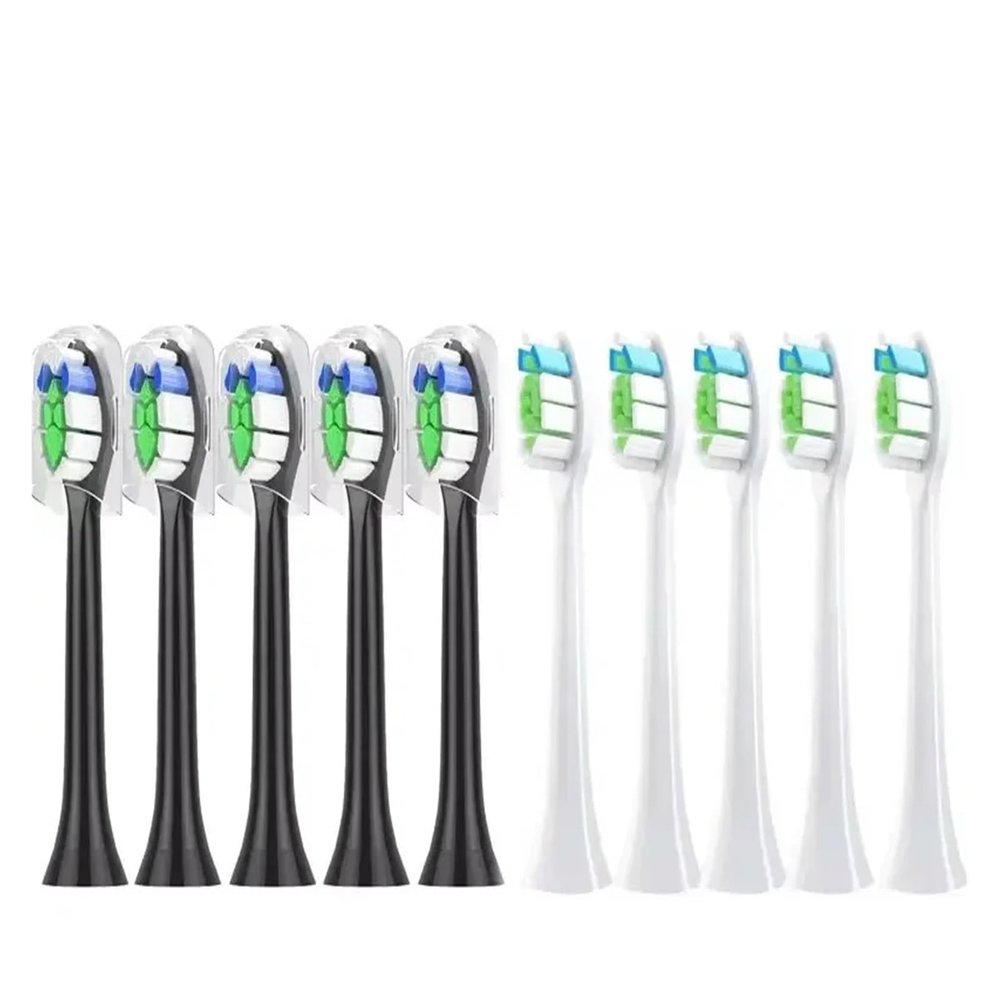 10PCS Brush Heads Compatible for Philips H X3/6/8/9 Series Electric Toothbrush Vacuum Sealed Packaged Replacement Toothbrushes Heads(5white-5 Black)