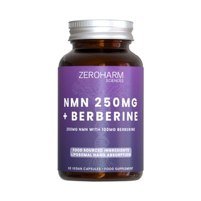 ZeroHarm NMN 250mg with Berberine Liposomal Absorption Powered by Real Food Ingredients 60 Vegan Capsules