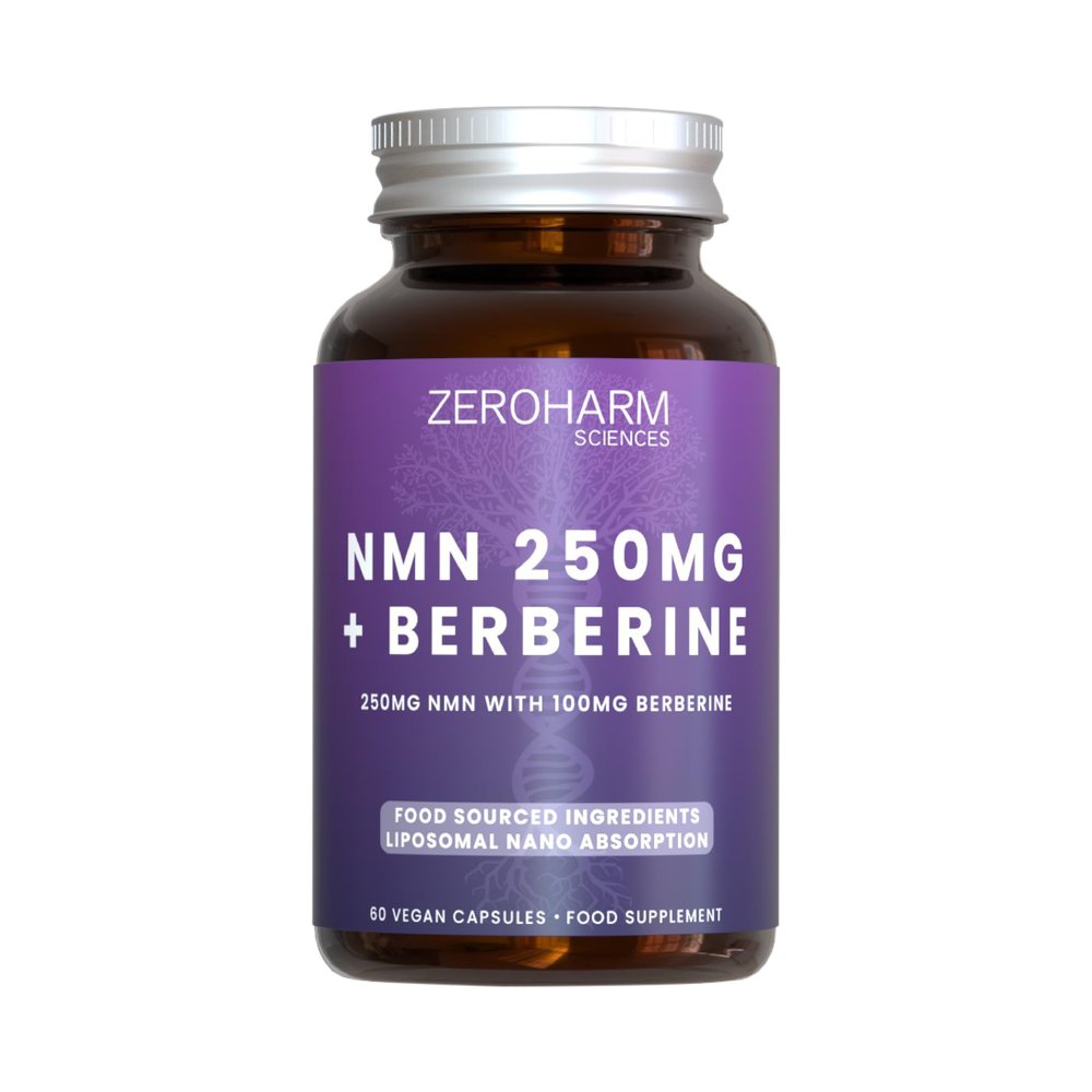 ZeroHarm NMN 250mg with Berberine Liposomal Absorption Powered by Real Food Ingredients 60 Vegan Capsules