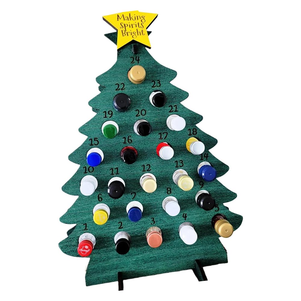 PANGBOER Wooden Christmas Count Down Calendar With 24 Miniature Bottle Holders Holiday Homes Decoration For Festival
