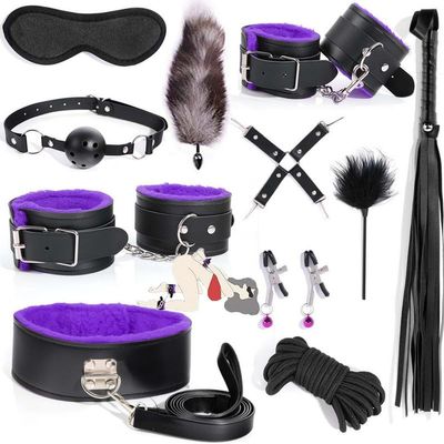 11-Piece Purple Leather Couple Training Kit - Detachable Endurance Set for At-Home Couple Fitness Sessions