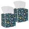 2PCS Square Tissue Box Cover, Cute Fish Shark Pattern Leather Tissue Case Facial Paper Organizer Dispenser for Vanity Toilet Tank Dresser Night Stand Table Countertop Office Car