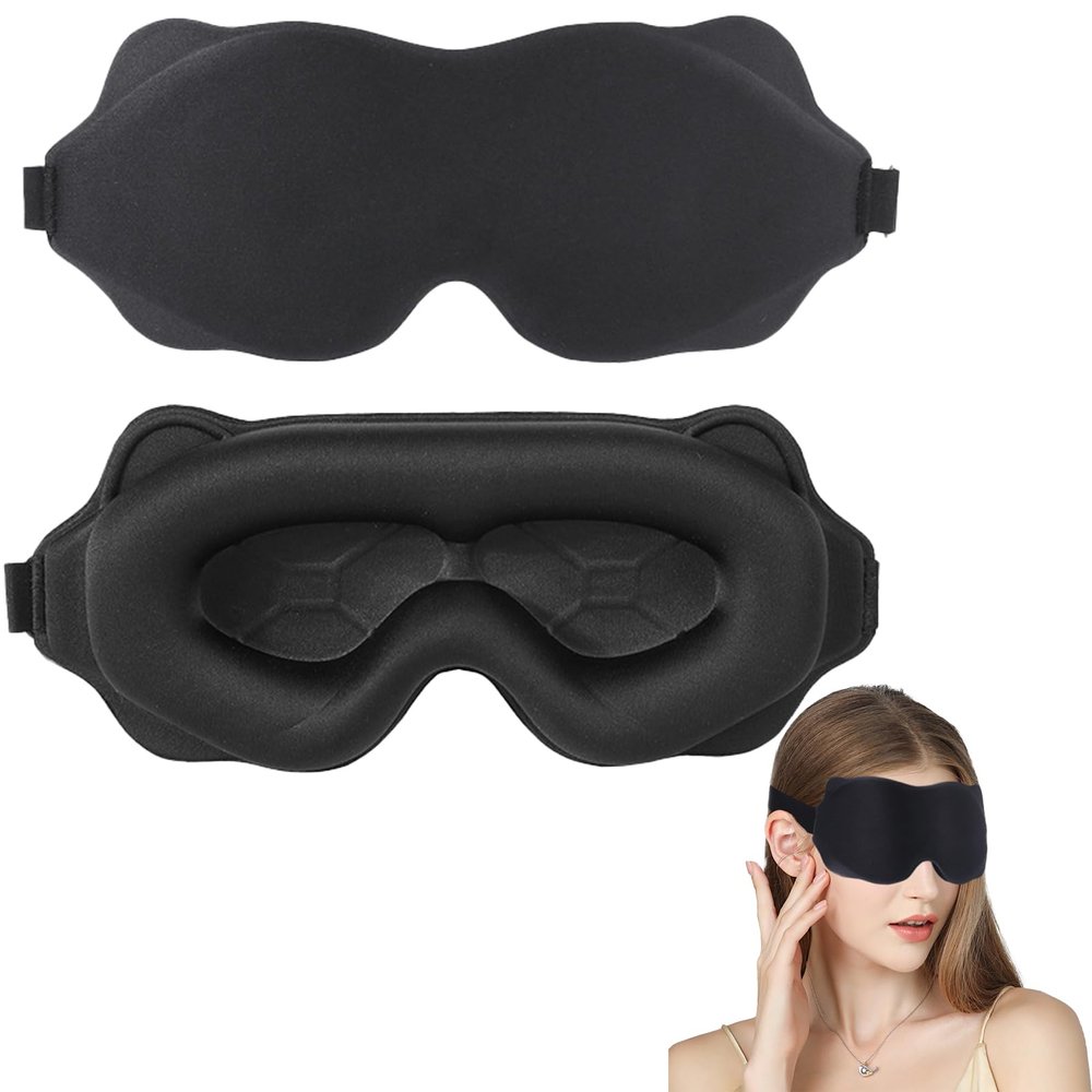 100% Blackout Sleep Mask, 3D Zero Pressure Eye Mask for Sleeping Side Sleepers, Soft & Adjustable Eye Mask for Women Men, Perfect Blindfold for Travel, Deep Sleep,Nap(1Pack) (Black)