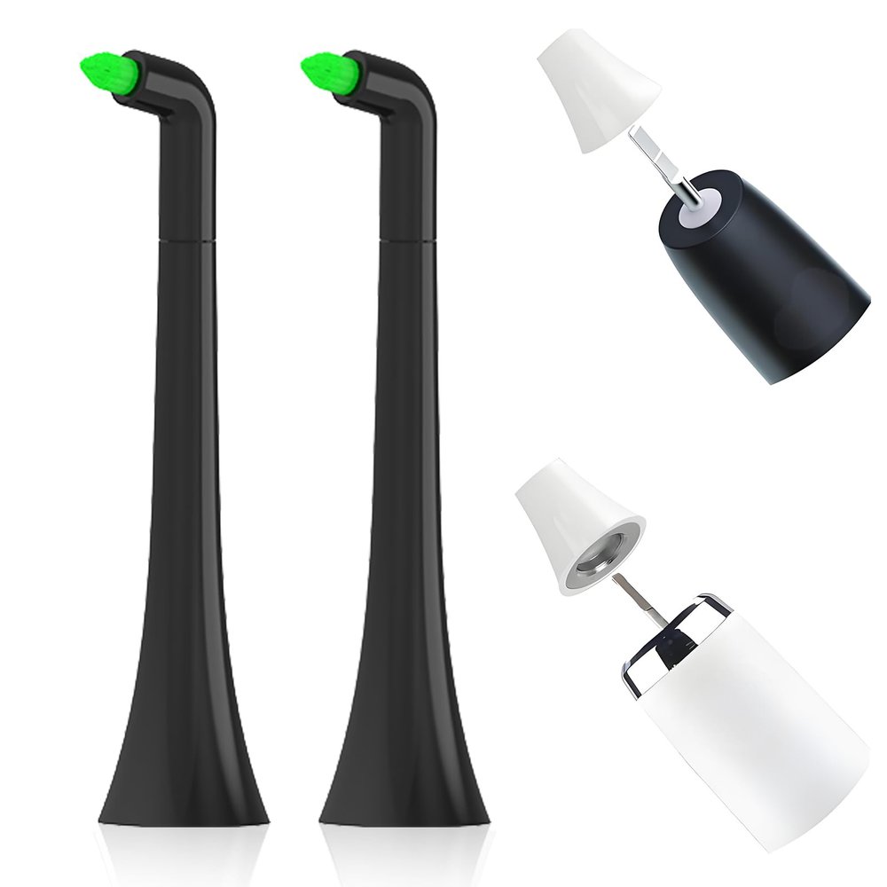 2PCS Interspace Toothbrush Heads Replacement, Interdental Brush Heads Compatible with Dontodent Click-on Brush Head for Cleaning Braces, Crevices, Back Teeth (Black, One Size)