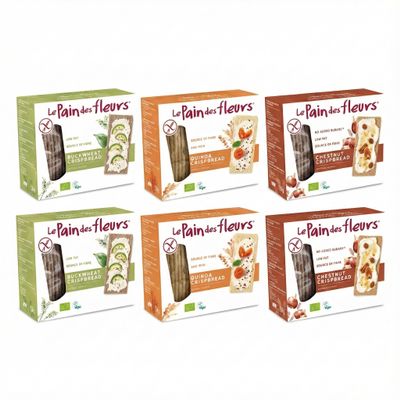 Le Pain des Fleurs 6 x 150g Organic Crispbread Variety - Buckwheat, Chestnut, Quinoa - Organic, Gluten-Free & Vegan, 2 Each - Healthy High-Fibre, Plant-Based Snacks