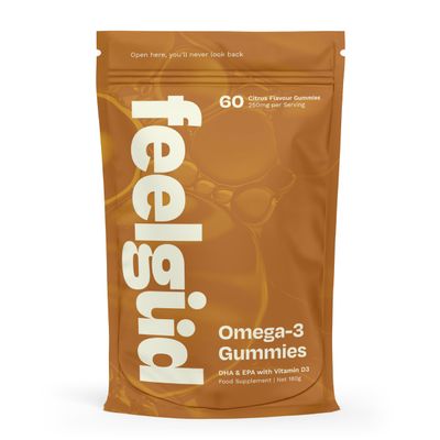 Feel Gud Vegan Omega 3 Gummies, Plant Based DHA and EPA, Citrus Gummies with Vitamin D3, No Fishy Smell, Daily Support for Brain, Heart and Eye Health, 3rd Party Tested