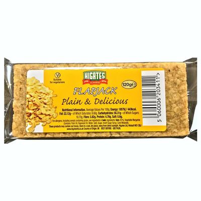 Plain Oat Flapjacks (30 x 120g) Giant Soft & Chewy Golden Syrup Bars High Energy Rolled Oat Snack Individually Wrapped Bulk Case Traditional British Style On-the-Go Fuel, Higates Flap