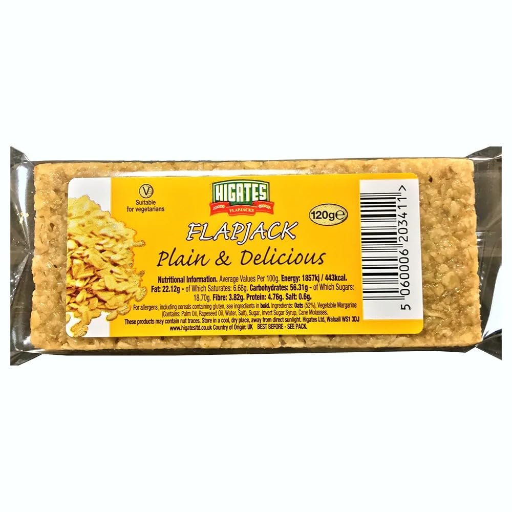 Plain Oat Flapjacks (30 x 120g) Giant Soft & Chewy Golden Syrup Bars High Energy Rolled Oat Snack Individually Wrapped Bulk Case Traditional British Style On-the-Go Fuel, Higates Flap