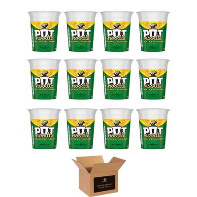 Instant Pot Noodles | Beef & Tomato, Chicken & Mushroom, Original Curry & Bombay Bad Boy | Quick & Easy Ready Meal Snack Pots | Cup Noodles Variety - 90g (Case of 12, Chicken & Mushroom 90g)