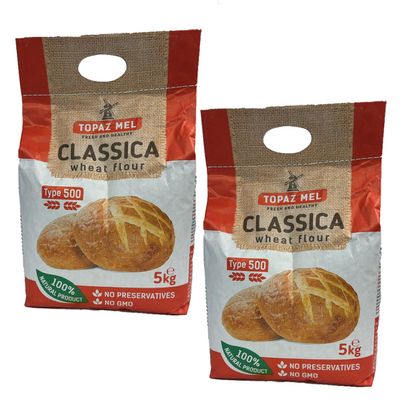 Topaz Mel Classica Wheat Flour 5KG No Added Preservatives No GMO, Type 500 Product of Bulgaria Pack of 2