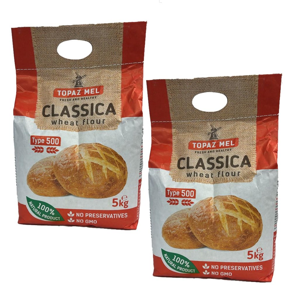 Topaz Mel Classica Wheat Flour 5KG No Added Preservatives No GMO, Type 500 Product of Bulgaria Pack of 2