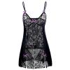 Babydoll Nightwear for Women UK Sexy Crotchless V Neck Bobysuit Naughty Spaghetti Straps Bowknot Print Lingerie Fashion Mesh Lace Underwear Purple view 3