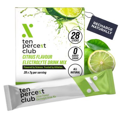 Electrolytes Powder Drink Mix - 28 Sachets | Coconut Water Powder, Celtic Sea Salt | Easy to Mix, Vegan Citrus Flavoured Electrolytes Drinks | Citrus Lemon Electrolytes Sachets by Ten Percent Club
