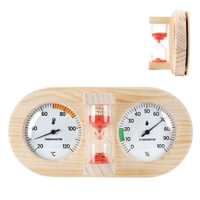 CashMuch Pine Wood Sauna Thermohyometer With Hourglass Timer, Wall Mounted, For Accurate Temperature (20C-120C) And Humidity (0%-100% Rh) Control In Sauna Rooms