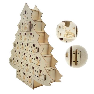 Lodoot Christmas Trees Calendar Wooden Drawers Box Festival Party Home Office Tabletop Decoration Storage