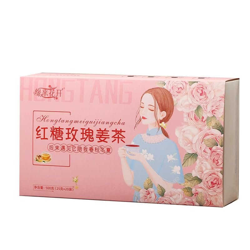 Brown Sugar Ginger Tea, Jujube Red Dates Longan Wolfberry Rose Tea Health Wellness Tea Bag for Relieves Menstrual Cramps Promotes Blood Circulation-500g/17.6oz