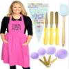 Cake Decorating Kit with Piping Bags, Spatula, Measuring Cup Icing Piping Kit, Linen Bakers Gonna Bake Pink Apron Baking Essentials & Baking Accessories for Adults