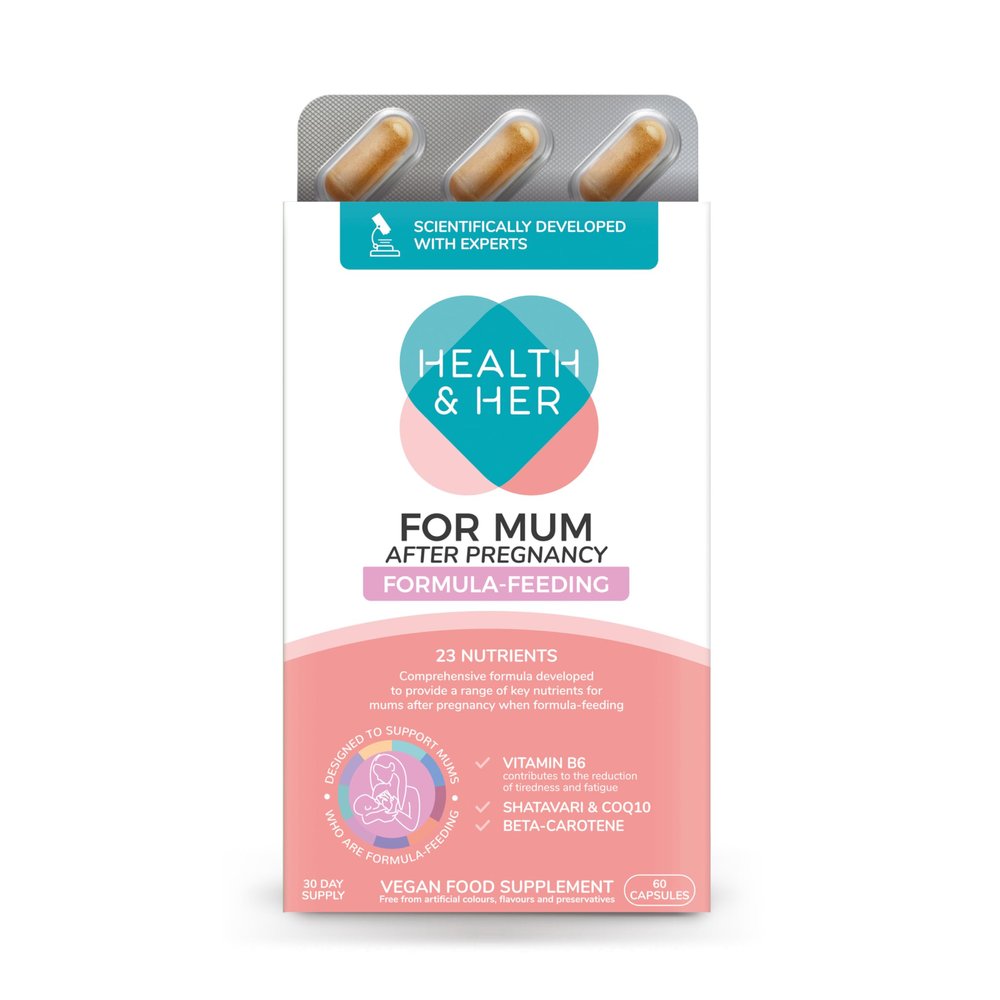 Health & Her for Mum After Pregnancy Formula-Feeding Supplement - Postnatal Vitamins for Women - Contains Vitamin B6, Vitamin D, Shatavari & COQ10-1 Month Supply - 60 Capsules - Vegan & Gluten Free