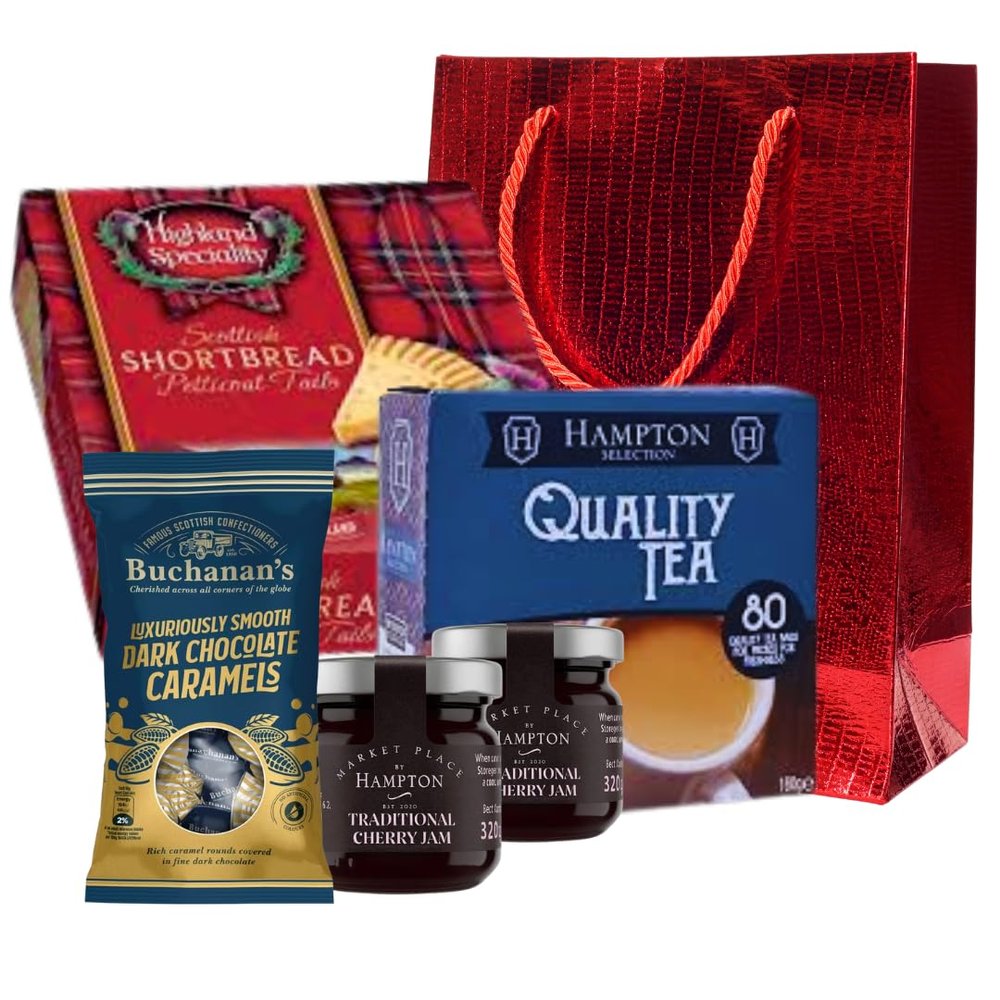 Tea Hamper - Tea Gift Set | Market Place Time for Tea, Dark chocolate Fruit Jam, Black tea, Shortbread Biscuits | Hampton Gift for her, Mother's Day gifts for nan's Treats (hamper gifts)