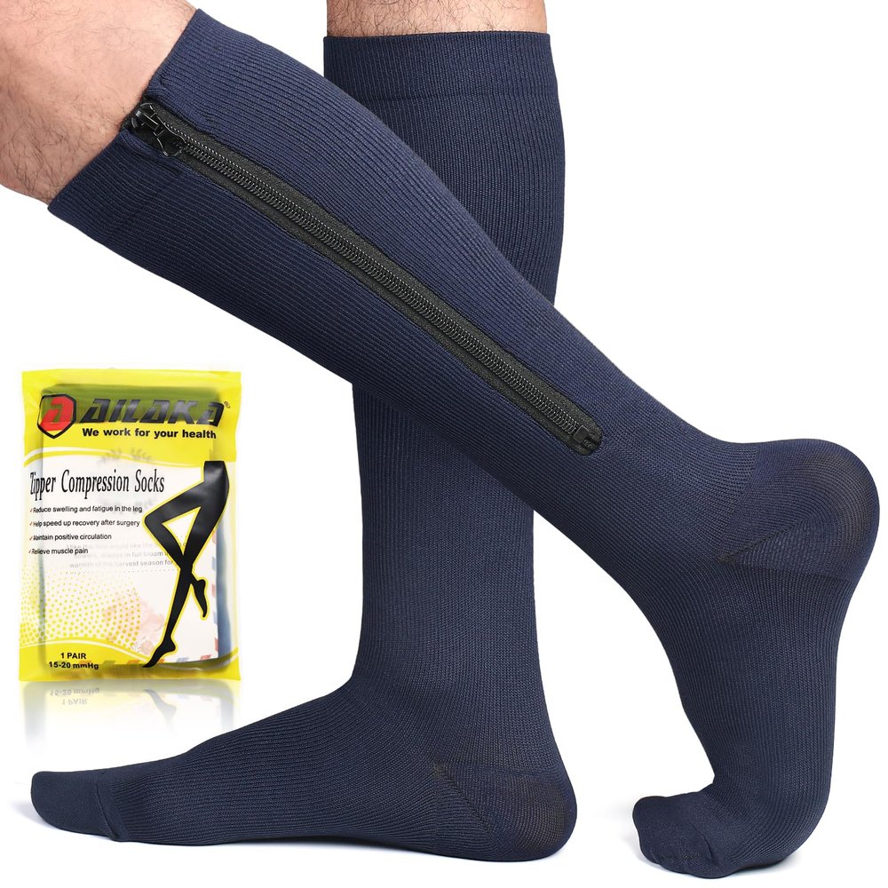 Ailaka 15-20 mmHg Zipper Compression Socks for Women Men, Closed Toe Support Graduated Medical Varicose Veins Hosiery, Perfect for Athletics, Running, Flight Travel, Support, Edema, Pregnancy