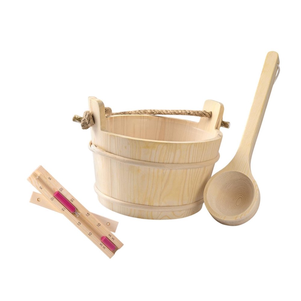 ALCXAZS 4L Capacity Bathing Barrel Wooden Bucket with Ladle and Timed Hourglass Essential Accessories Bathing Barrel with Ladle Spoon is Made of Wood 4L Sauna Bucket and Set Handmade Bathroom