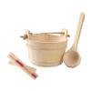ALCXAZS 4L Capacity Bathing Barrel Wooden Bucket with Ladle and Timed Hourglass Essential Accessories Bathing Barrel with Ladle Spoon is Made of Wood 4L Sauna Bucket and Set Handmade Bathroom view 4