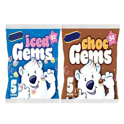 Iced Gems Multipack Biscuits 5x23g, Iced and Chocolate Multipack Biscuits 5x19g, No Artificial Colours or Flavours, Suitable for Vegetarians, Pack of 2