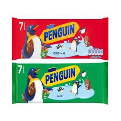 Penguin Original and Mint Biscuit Bar Multipack, 7 x 24.6g Each, No Artificial Colours or Flavours, Suitable for Vegetarians, Pack of 2