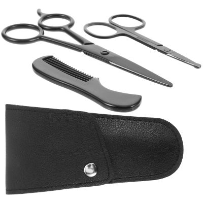 TOPPERFUN Beard Scissors and Mustache Comb Set 4 Pcs Stainless Steel with Storage Pouch Featuring Anti-Rust and Clean Cut for Men for Barber Shops and Home DIY Grooming