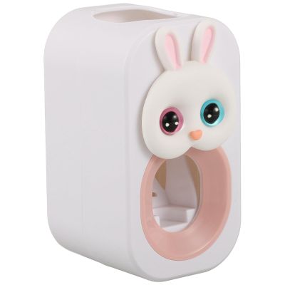 BIUDECO Wall-Mounted Toothpaste Dispenser Cute Bunny Design, Automatic Squeeze Toothpaste Holder for, No-Drill Bathroom Organizer with Toothbrush Storage, Practical Oral Care Accessory