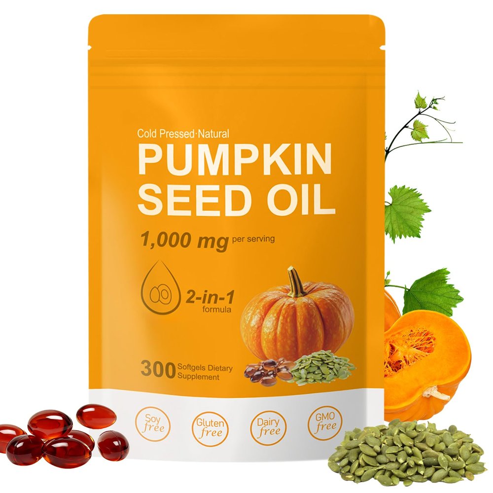 Pumpkin Seed Oil Capsules | 1000mg with Pumpkin Seed Extract | Supports Hair, Skin, Nails & Vitality | Cold Pressed with Fatty Acids | 300 Softgels | Non-GMO, Gluten Free