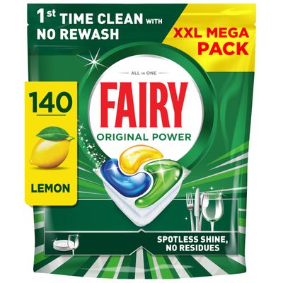 Fairy Original Power Dishwasher Tablets Lemon, 140 Capsules