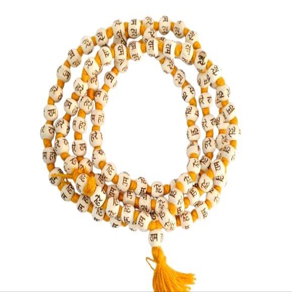 ADHAATA Natural Holy Basil Wood Tulsi Mala 108+1 Ram Naam Inscribed Beads Handcrafted Knotting for Japa, Meditation, Yoga & Hare Krishna Chanting