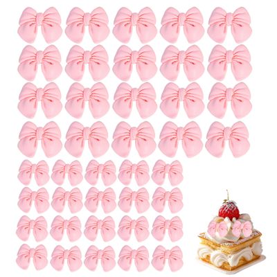 20Pcs Pink Bows Cupcake Decorations Cute Pink Bow Cupcake Toppers Bow Cake Topper Supplies For Party Birthday Decoration Supplies
