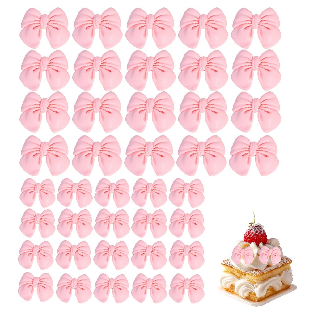 20Pcs Pink Bows Cupcake Decorations Cute Pink Bow Cupcake Toppers Bow Cake Topper Supplies For Party Birthday Decoration Supplies