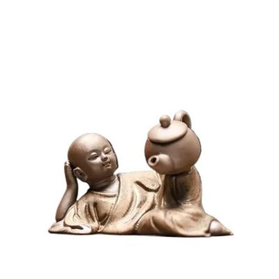 MIOHAO Purple Sand Small Monk Tea Pet Can Be Raised Tea Tray Accessories Zen Ornaments Small Shamisen Desktop Ornaments(Gray)