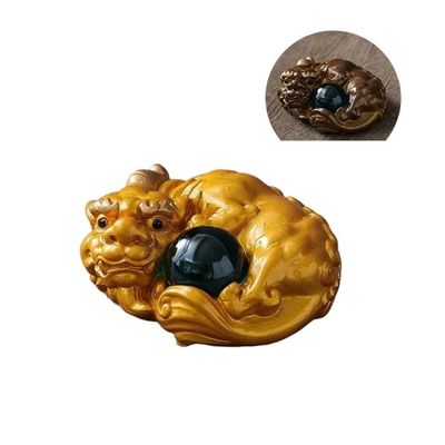 MIOHAO Fortunate Color-changing Tea Pet Mini Pixiu Resin Decoration Creative Tea Table Decoration Household Tea Accessories(Golden)
