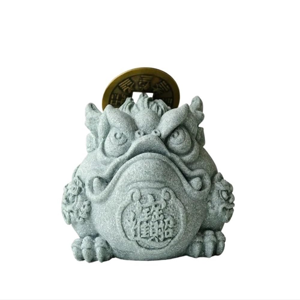 MIOHAO Green Sandstone Lucky Toad Tea Pet Three Legged Golden Toad Tea Pet Aesthetic Tea Figurine Home Landscape(A 9X9.5X7CM)