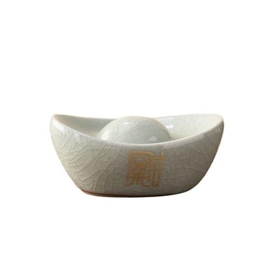 MIOHAO Ru Kiln Gold Ingot Cover Holder Tea Ceremony and Tea Pet Ornaments Creative and Exquisite Teaware Accessories(Gemstone yellow-B)
