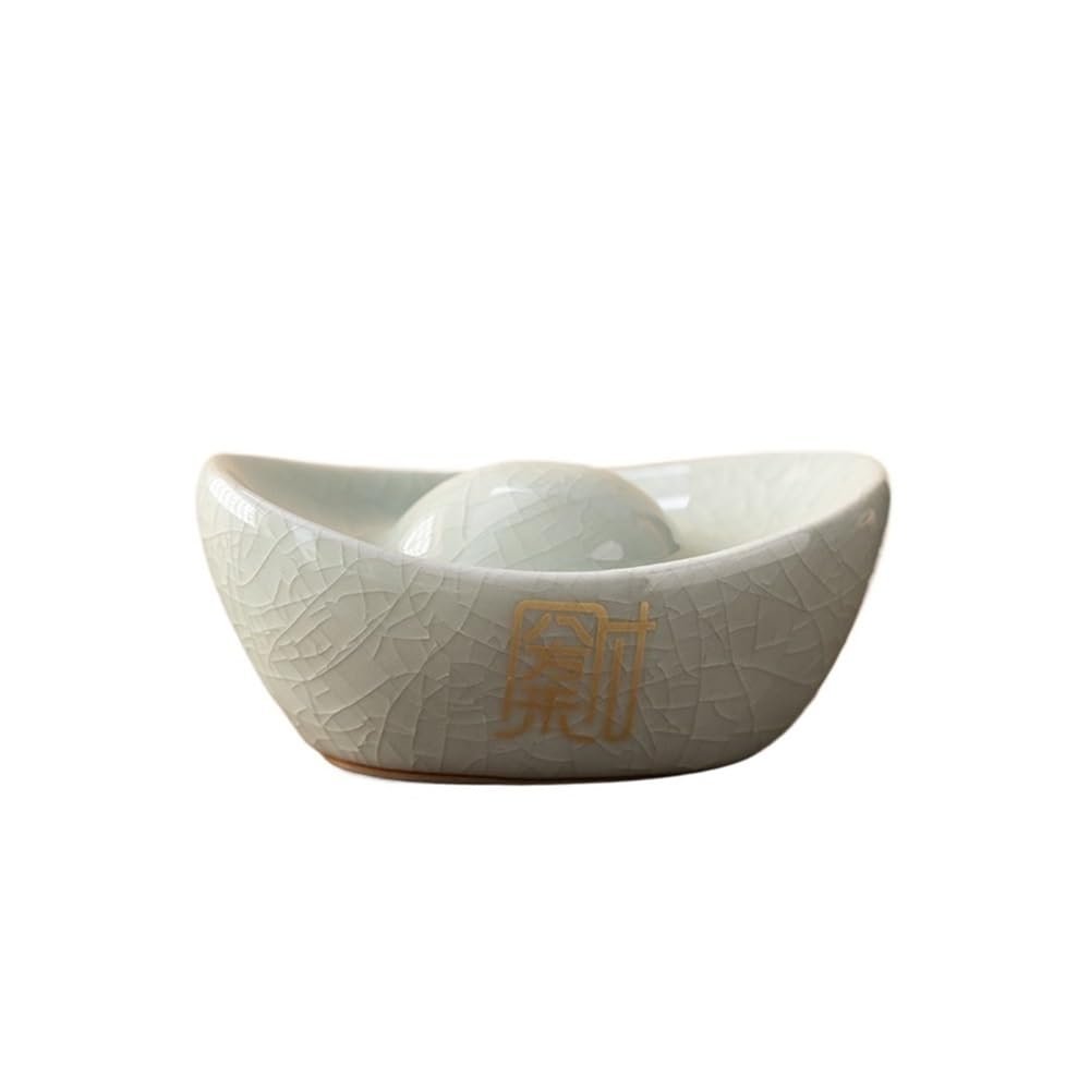 MIOHAO Ru Kiln Gold Ingot Cover Holder Tea Ceremony and Tea Pet Ornaments Creative and Exquisite Teaware Accessories(Gemstone yellow-B)