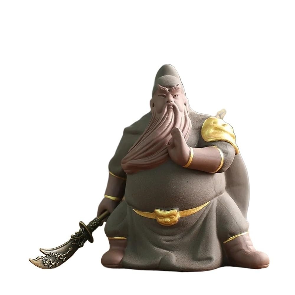 MIOHAO Purple Sand Tea Pet Decoration Zhongyi Guan Gong Creative Hand-carved Tea Pet Tea Tray Ceremony Crafts(E)