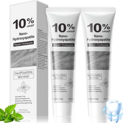 10% Nano Hydroxyapatite Toothpaste, Natural Fluoride Free Toothpaste for Sensitive Teeth, Hydroxyapatite Enamel Condition, Daily Protection & Fresh Breath - 2PCS
