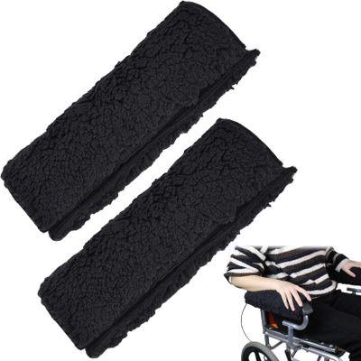 1 Pair Wheelchair Arm Covers Soft & Comfortable Sherpa Wheelchair Armrest Pads with Fastening Tape Non-Slip Black Chair Arm Covers for Elderly, Patient