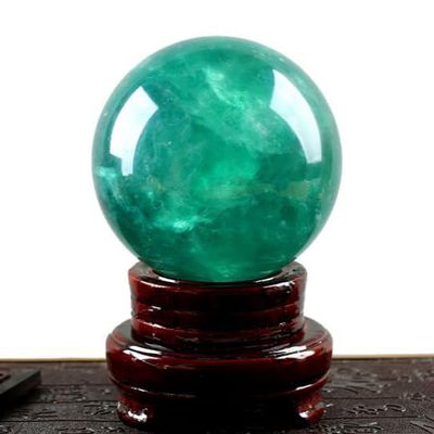 Fluorite Crystal Ball with Stand for Home Office Decor, Feng Shui Crystal Sphere for and Witchcraft,140mm
