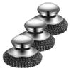 Stainless Steel Scourer, Portable Scrubbing Brush with Handle, Washing Up Scourer, Scouring Pad Ball, Pan Scourers for Cleaning Pan Grill Dish Pot (3pcs) view 1