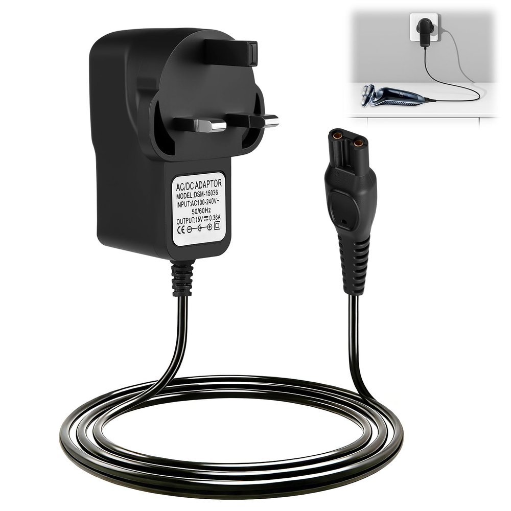 15V Charger for Philips Shaver HQ8505 Cable,UK for Series 3000 5000 7000 9000 Beard Trimmer BT5502 BT9810 S5465 S3233 MG7790 MG7750 S3233 S1332 Electric Razor Power Lead